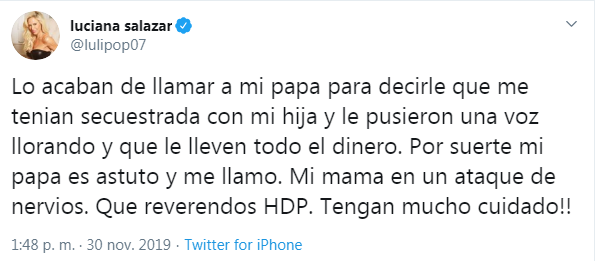 Llamaron al papá de Luciana Salazar y le dijeron que tenían secuestrada a Matilda