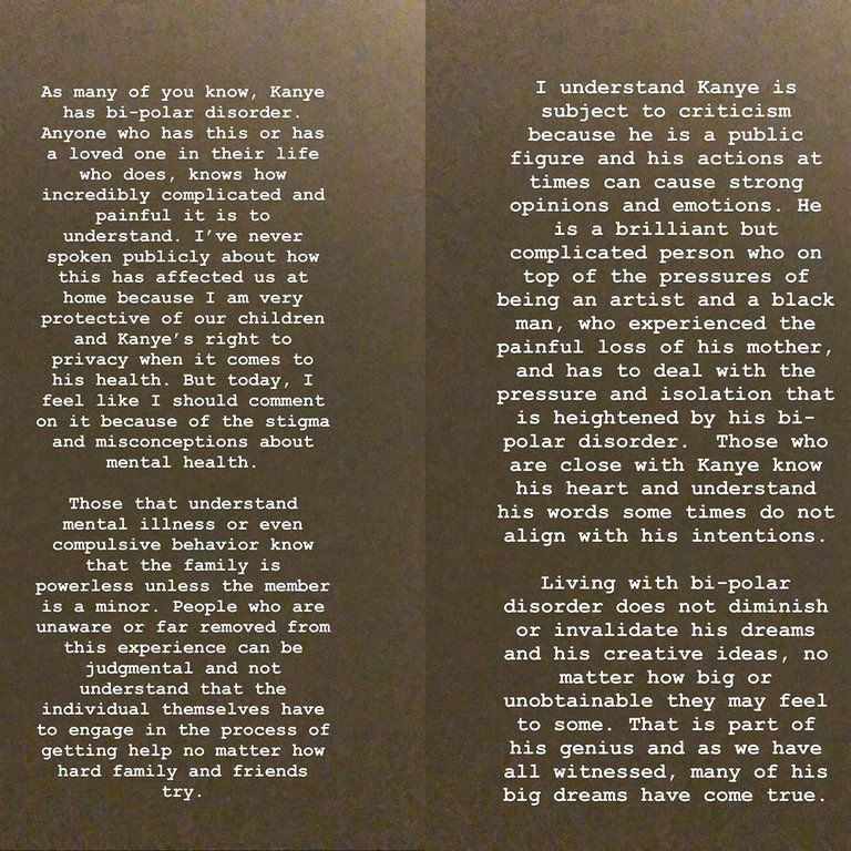 Kim Kardashian rompió el silencio y habló sobre la dura enfermedad psiquiátrica de Kanye West