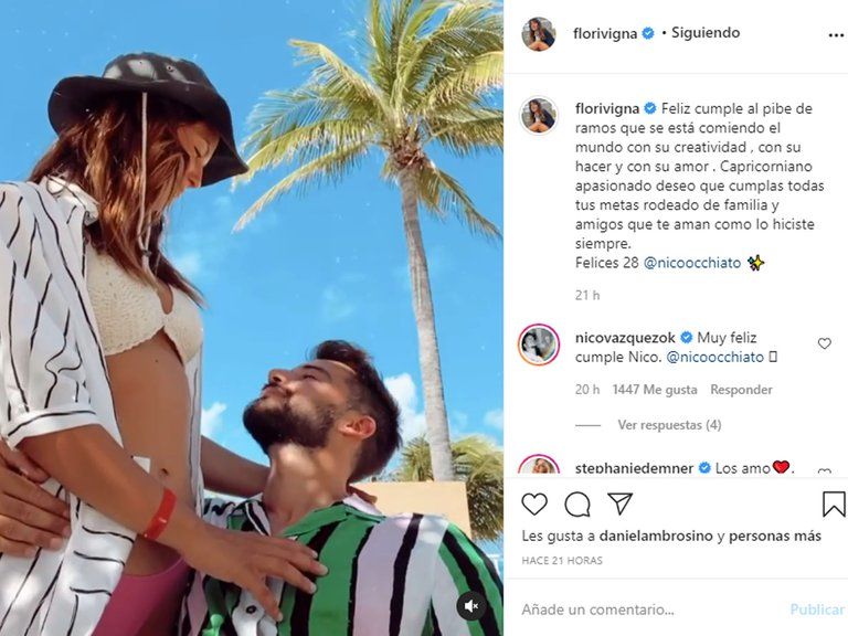 La romántica dedicatoria de Flor Vigna a Nico Occhiato por su cumpleaños