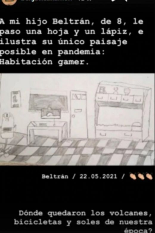 Benjamín Vicuña expresó su preocupación por un dibujo que hizo su hijo de ocho años: “Su único paisaje posible en pandemia”