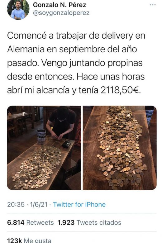 Es argentino y trabaja como delivery en Alemania desde hace 9 meses: juntó las monedas de la propina y la cifra recaudada se hizo viral