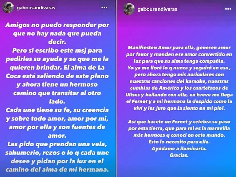 El profundo mensaje de despedida de Gabo Usandivaras a su hermana Giselle: “Les juro que la siento en mi piel”