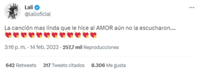 Lali hizo un anuncio especial por San Valentín: “Aún no escucharon la canción más linda que le hice al amor”