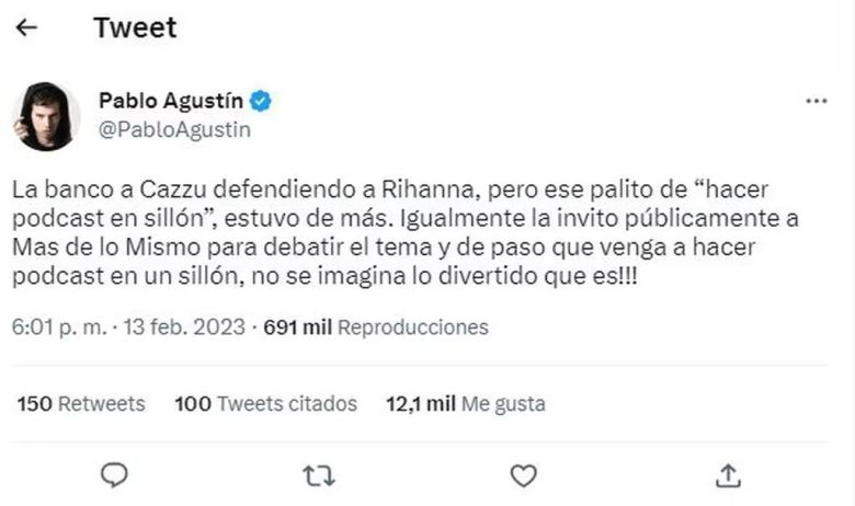 Cazzu enfrentó a un famoso youtuber que criticó a Rihanna por su show en el Super Bowl