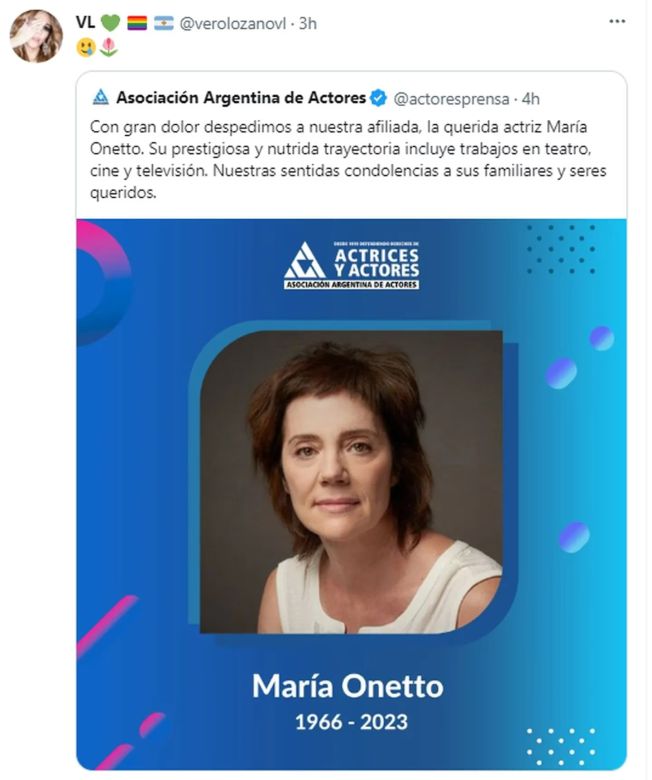 Conmoción por la muerte de María Onetto: los famosos despidieron a la actriz y le dedicaron sentidos mensajes