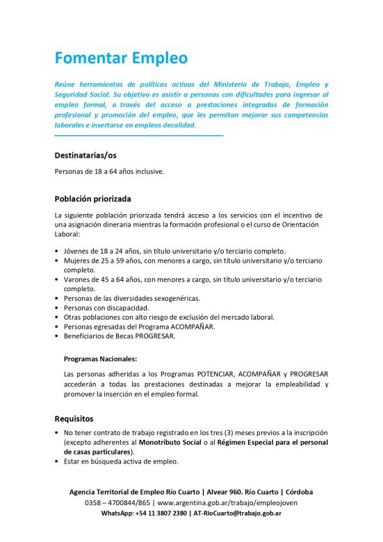 Buscan potenciar el trabajo a través de los programas de empleo del gobierno nacional