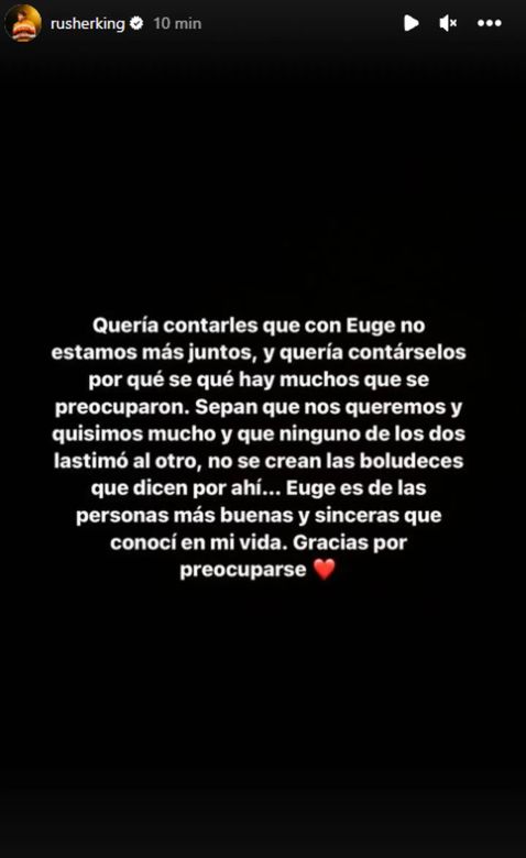 Rusherking confirmó su separación tras el anuncio de la China Suárez: “Ninguno de los dos lastimó al otro”