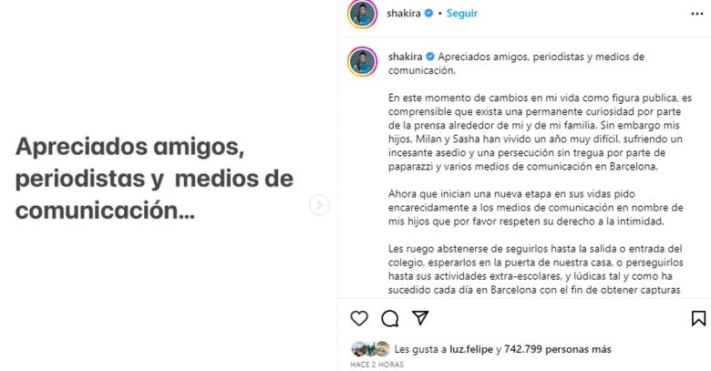 Shakira les rogó a los periodistas que respeten la privacidad de sus hijos y fue comparada con Lady Di 