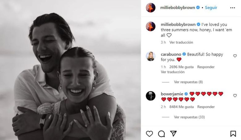 A los 19 años, Millie Bobby Brown se comprometió con Jake Bongiovi, el hijo de Bon Jovi: “Para siempre”