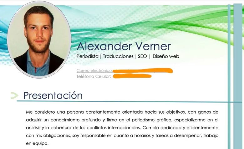 El currículum que usó el espía ruso Alexander Verner para ingresar a instituciones académicas en la Argentina