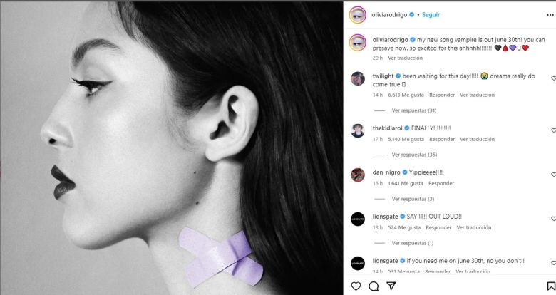 Olivia Rodrigo, mordida por un vampiro en su nueva canción: “Estoy muy emocionada” 