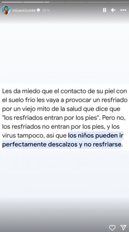 Fuerte descargo de Mica Viciconte contra quienes la critican por llevar a Luca Cubero descalzo