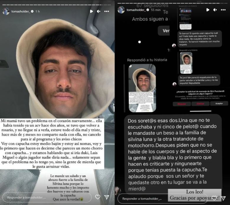 Tomás Holder hizo un descargo tras maltratar a una productora de TV: “Estuve todo el día mal y triste”