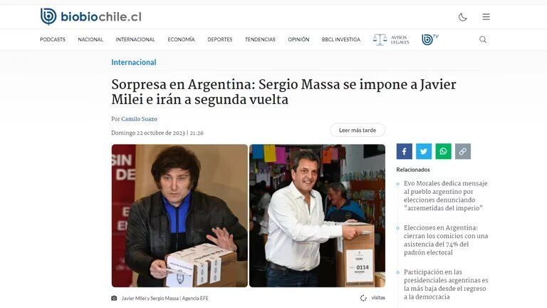 Así reseñó la prensa internacional los resultados de la primera vuelta electoral en Argentina