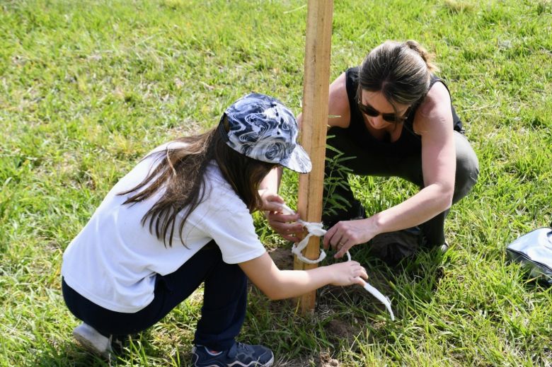 Niños del Colegio La Merced plantaron árboles producidos por el Vivero Municipal