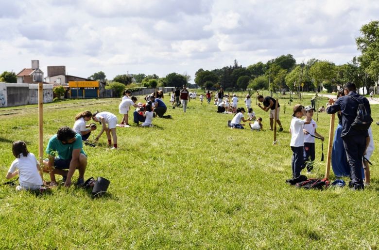 Niños del Colegio La Merced plantaron árboles producidos por el Vivero Municipal