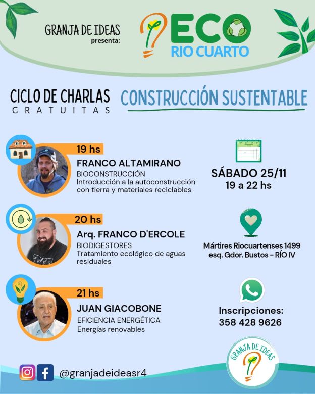 Granja de Ideas organiza un ciclo de charlas gratuitas sobre construcción sustentable 