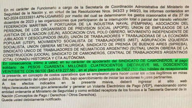 El Gobierno intimó a sindicatos a pagar hasta $56 millones