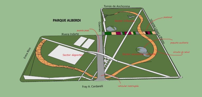 El Parque Alberdi tendrá más de 52 mil metros cuadrados y una multiplicidad de funciones recreativas