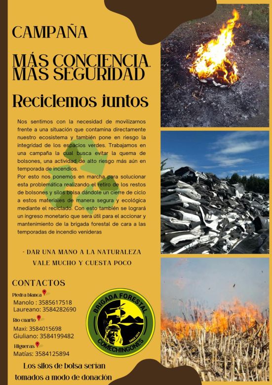 Brigada Forestal Comechingones retira silobolsas para obtener recursos y evitar desechos o quemas muy contaminantes