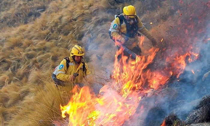 Suman bomberos al combate del fuego en el Cerro Champaquí