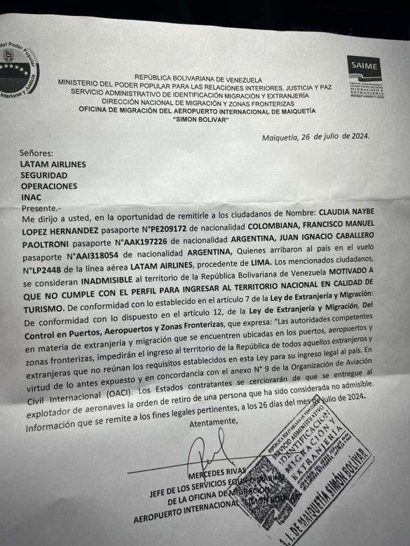Paoltroni fue deportado de Venezuela