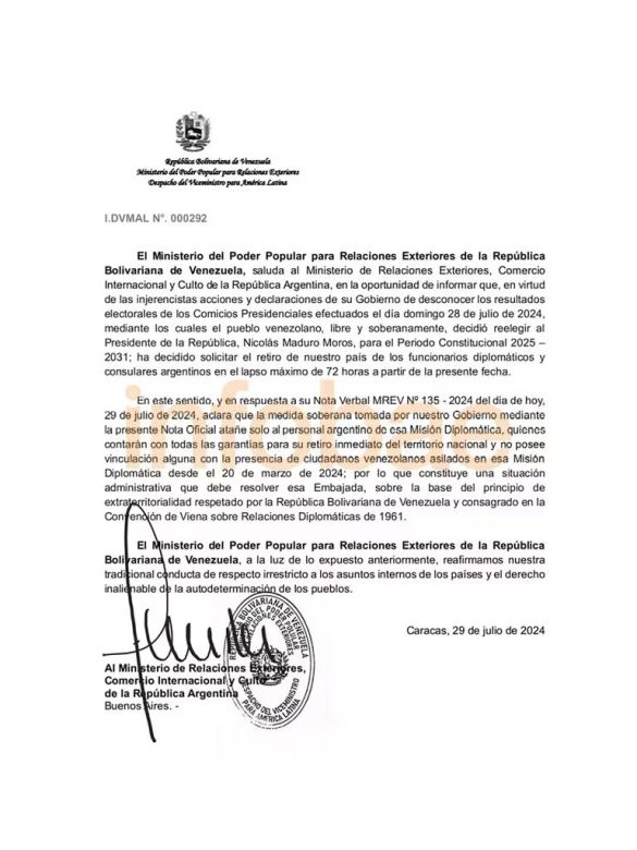 Maduro les dio tres días a los diplomáticos argentinos para que dejen Venezuela: qué pasará con los asilados