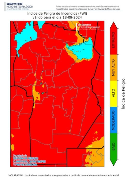 El riesgo de incendios es extremo en la provincia de Córdoba