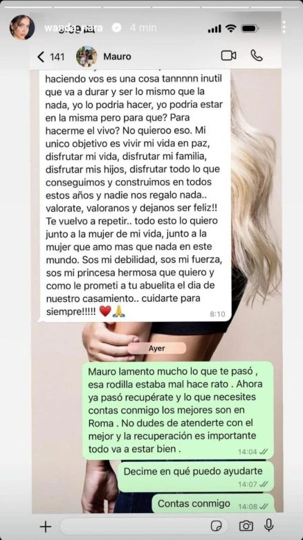 ¿No lo quiere en Argentina? El mensaje que Wanda Nara le envió a Mauro Icardi tras enterarse de su lesión