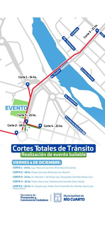 Cortes totales de tránsito por evento bailable